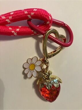 Madden Girl Bright Pink Knotted Rope Keychain with Strawberry & Daisy Charms